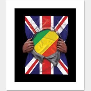 Republic Of The Congo Flag Great Britain Flag Ripped - Gift for Congon From Republic Of The Congo Posters and Art